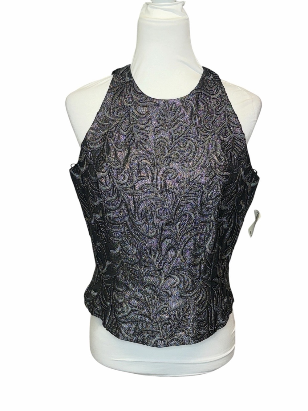 Carmen Marc Volvo Metallic Silver & Gray Embroidered A-Line Blouse